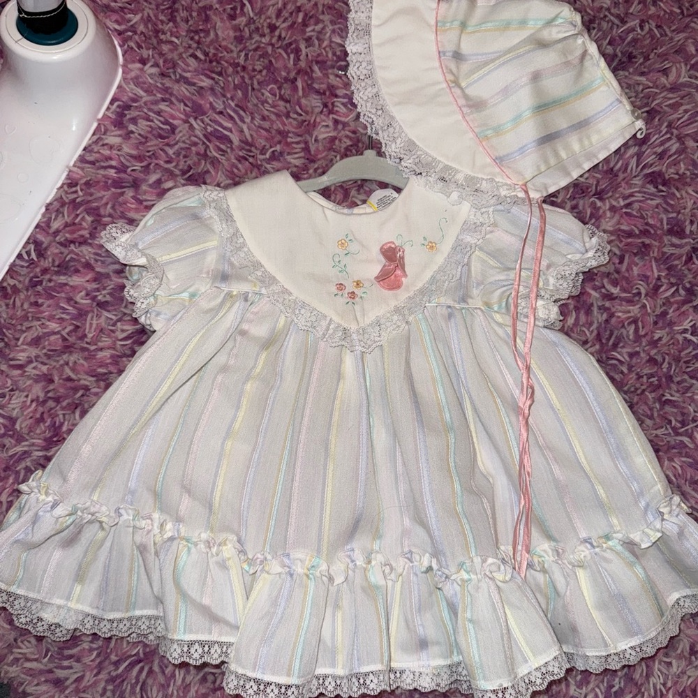 VINTAGE baby girl dress + bonnet